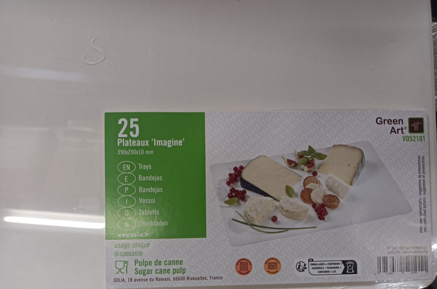 Plateau Imagine en pulpe de canne 25 pièces Solia