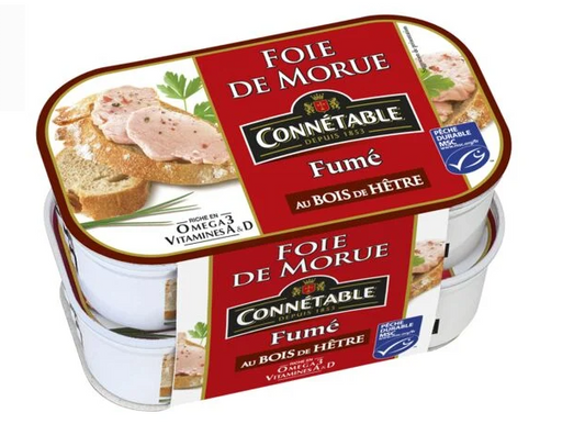 Foie de morue fumé au bois de Hêtre lot de 4 boîtes de 121g Connétable