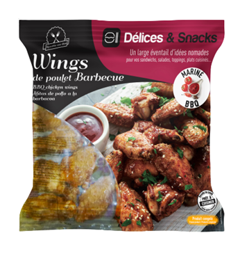 Ailes de poulet cuites marinées barbecue lot de 3 sachets de 1kg Délices & Snacks