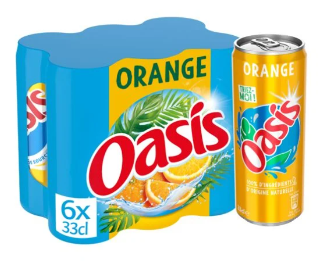 Boisson à l'orange lot de 6 boîtes slim 33cl Oasis