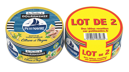 Miettes de thon mariné thym citron lot de 5 x 2 boîtes de 110g Petit Navire