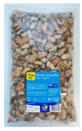 Moules décoquillées cuites MSC 300/500 sachet 1kg