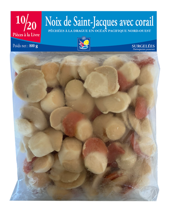 Noix de Saint Jacques avec corail 10/20 lot de 3 sachets de 800g